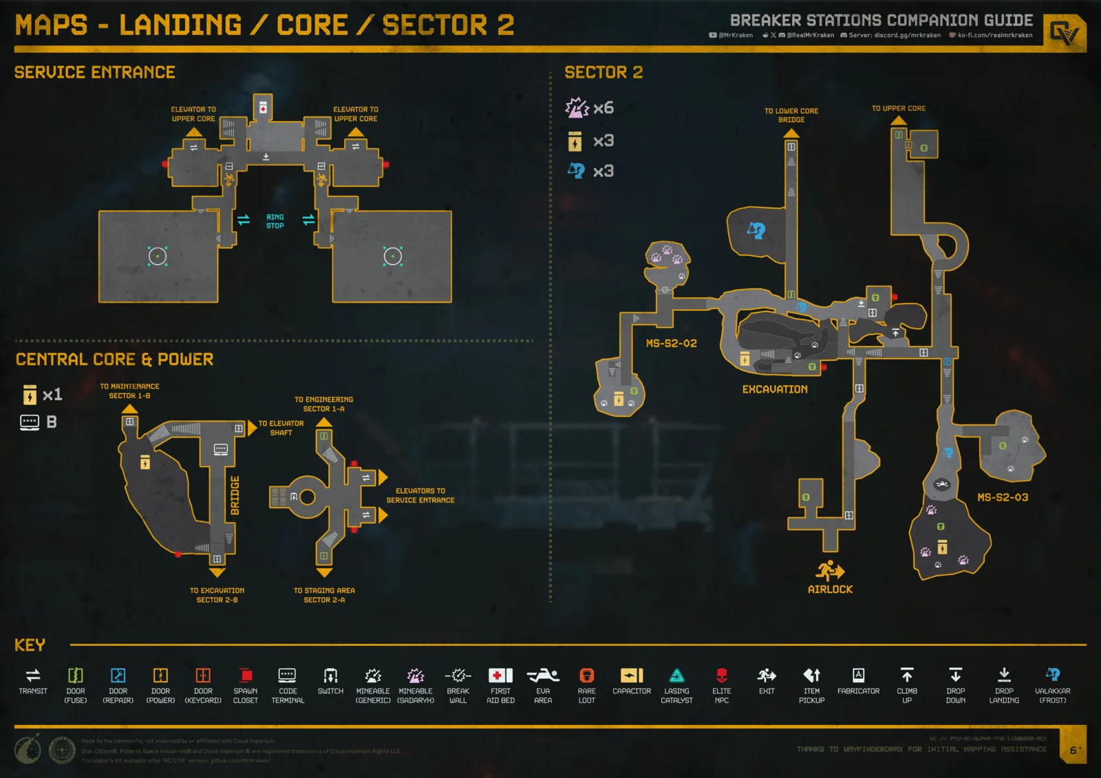 Mapa de Rock Cracker con service entrance, central core, power y sector 2